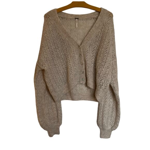 Free People Sweaters - Free People Ameila Cardi Oatmeal Heather Alpaca Loose Knit Soft Cardigan Size L